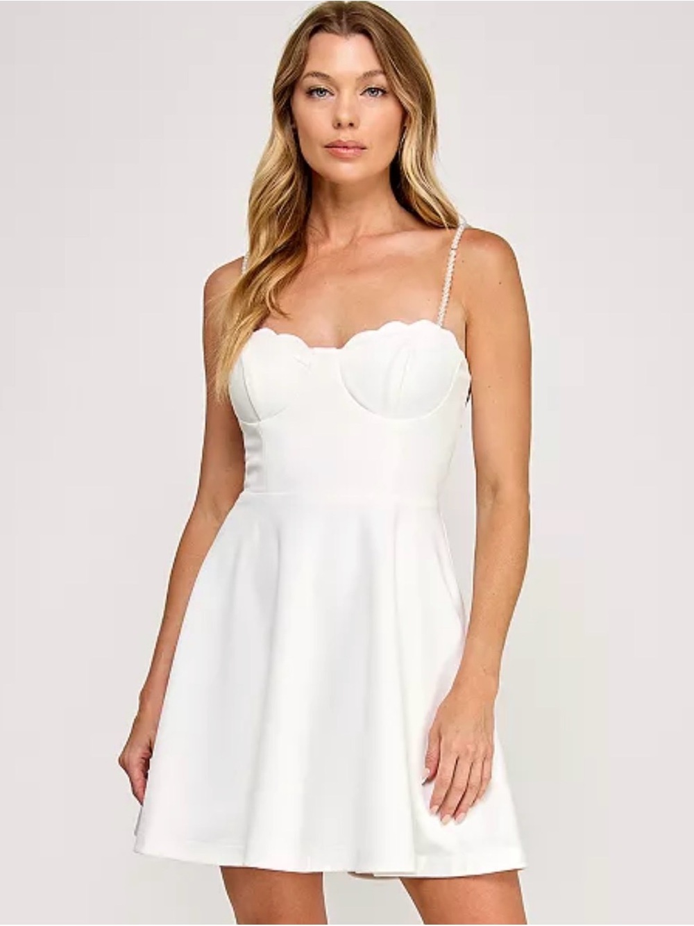 City Studios Scallop Bust A-Line Mini Dress in White